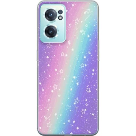 Kompatibel Mobilcover til OnePlus Nord CE 2 5G Rainbow-farvet pastelbaggrund med hvide stjerner og glitrende prikker i blød overgang