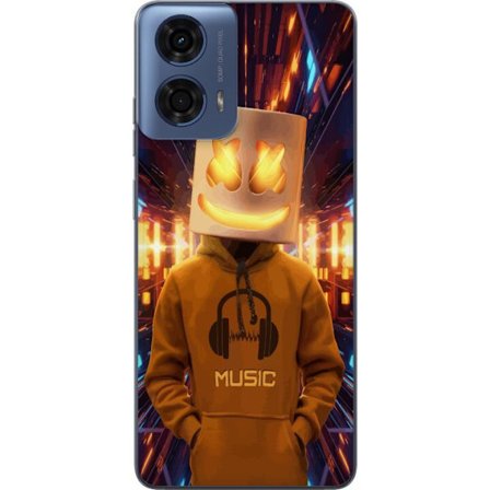 Kompatibelt Mobildeksel til Motorola Motorola Moto G24 DJ-figur med lysende hjelm og hette i futuristisk musikkmiljø med neonlys.