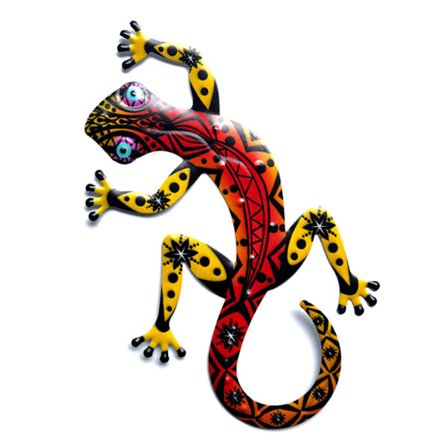 Farverig Metal Gecko- Vægkunst Lizard Udendørs Decor Hængende Glas Skulptur