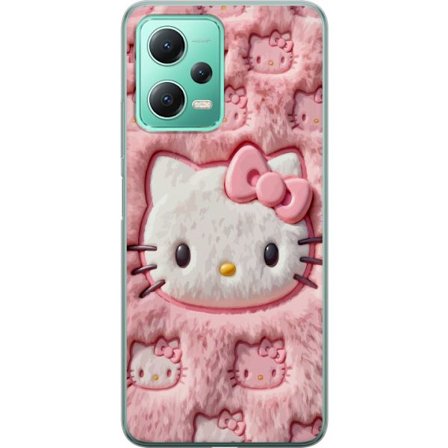 Kompatibel Mobilcover til Xiaomi Redmi Note 12 Hello Kitty lyserød fluffy baggrund med ikonisk ansigt og kawaii-æstetik