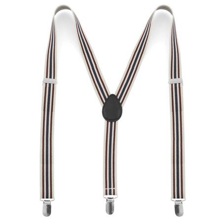 Szelki w czerwono-kremowo-niebieskie paski dla mężczyzn - Szelki na klipsy