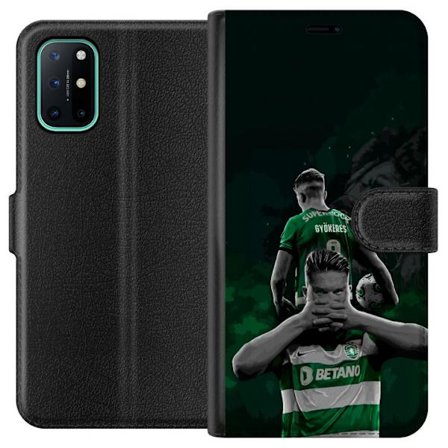 Yhteensopiva Lompakkokotelo OnePlus 8T Neonmotiivi, jossa teksti "Gaming is in my DNA" sinisenä ja punaisena tiiliseinällä, jossa loistava DNA-spiraal