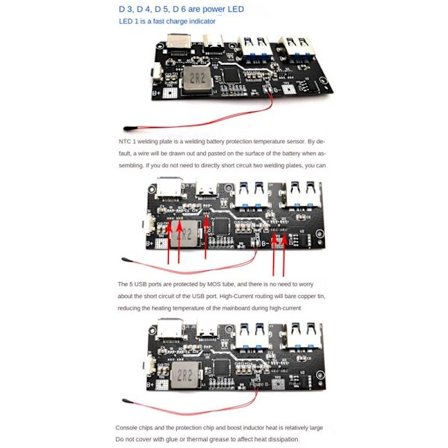 22,5W 5V 4,5A Type-C -USB C 5-porters Powers Pack QC4.0+PD3.0 Bi-direksjonell lading Mobil Power Module PCB-kort