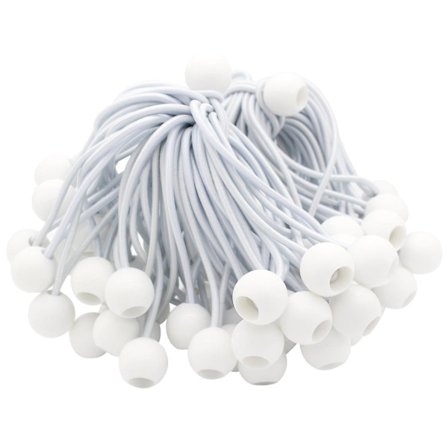 50 st Presenningssnoddar med boll, Gummiband för banderoll, Vit 15cm_max