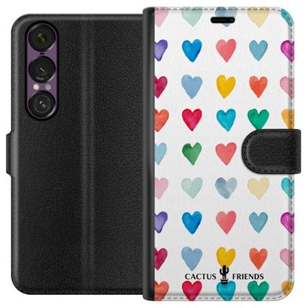 Yhteensopiva Lompakkokotelo Sony Sony Xperia 1 VII Cactus and Friends - Watercolor Love Grid