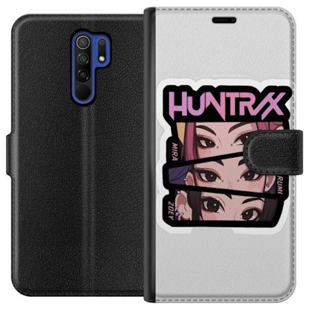 Yhteensopiva Lompakkokotelo Xiaomi Redmi 9 K-pop-inspiroitunut futuristinen tyttöryhmä neonvaloissa ja kosminen sci-fi-kohtaus