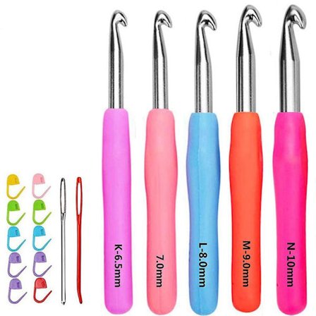 5-delars set med ergonomiska virknålar i stora storlekar, lämpliga för hantverk, 6,5 mm ~ 10 mm