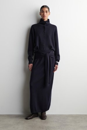 COS Women's Tie Waist Merino Wool Midi Skirt in Blue