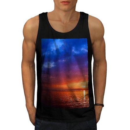 Sea Sunset Natt Natur Män Linne