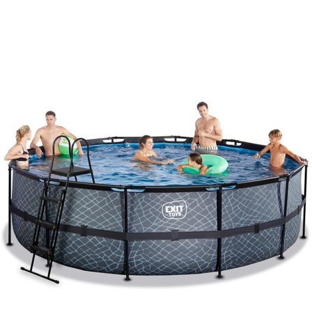 Exit Stone Pool Ø488X122Cm Med Sandfilterpump Och Tak Och Värmepump - Grå - Litenleker