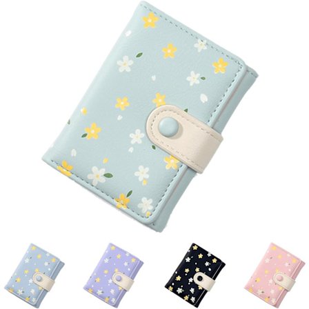 Flickor Dame Pung Tri-Fold Blomster Pung Kontantlomme Blomsterprint Kortholder Møntpung med ID-Vindue Elegant Ungdommelig og Sød