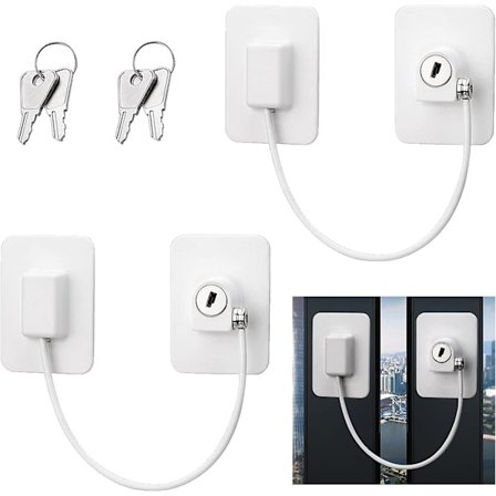 2 stk vindusbegrensningslåser, barnesikring for vinduer, UPVC-kabelbegrensningslås med nøkler for hjem, offentlige og kommersielle applikasjoner - 