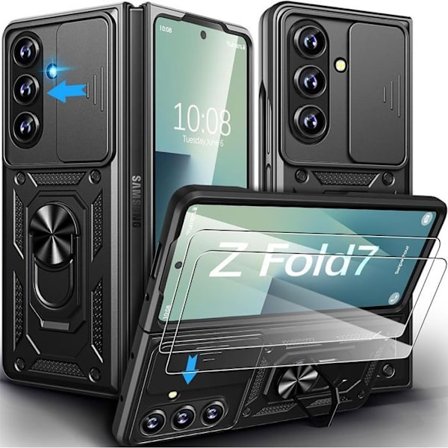 Beskyttelsesetui - BOOLING - til Samsung Galaxy Z Fold 7 - Sort - Dreje-ring - 2 Hærdet glas