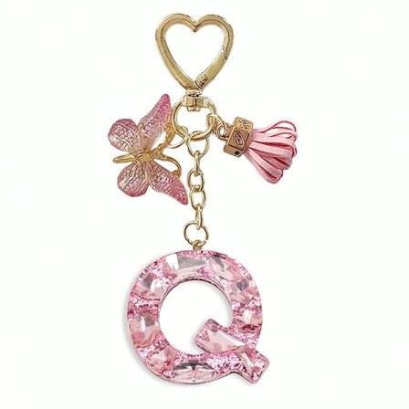 26 bokstaver å velge mellom, rosa skinnende bokstav-nøkkelring