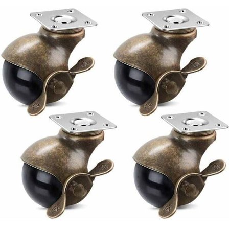2" Kuglehjul med bremse, 360 graders antikke messing toppladehjul til møbler, skabe, kørestole (160 kg, 4 stk.)