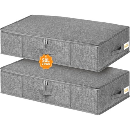 Oppbevaringsbokser for under sengen med lokk 50L, 2-pakning oppbevaringsbokser for under sengen, sammenleggbar stoffoppbevaring under sengen, 