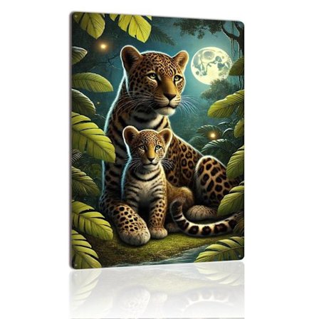 Leopardiemo ja pentu metallikyltti viidakon villieläin seinätaide vintage peltikyltti kodin sisustukseen