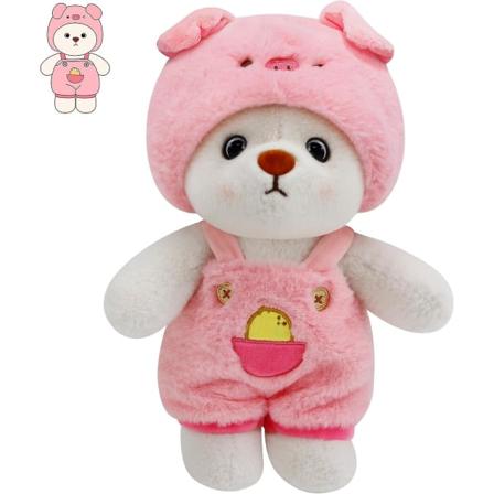 Teddybjørn Kosedyr, Liten Søt Teddybjørn Plussj Leke Transformert Plushies Med Klær Hatt (Rosa Gris, 10 Tommer) (FMY)