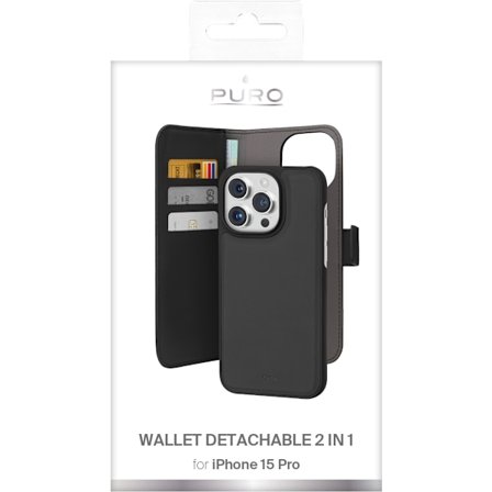 iPhone 15 Pro eco-leather detachable wallet case, black