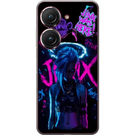 Yhteensopiva Puhelinkuori Asus Zenfone 9 Jinx juliste Arcane League of Legends LoL hahmo neon graffiti pelaaminen fanart Netflix anime suunnittelu