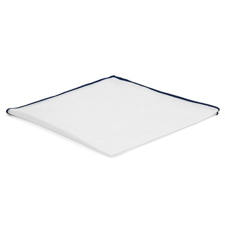 Hvid Lommeklud m. Blå Kanter til mænd - Ensfarvede lommeklude