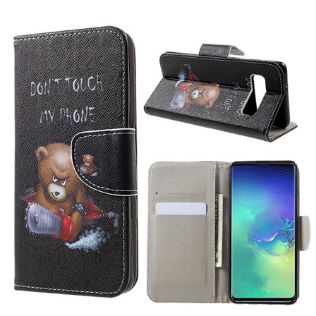 Samsung Galaxy S10 nahkainen flip suojakotelo - Vihanen Nalle ja Varoitukset