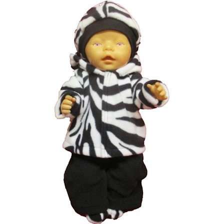 Fleecedress i vitt/svart till Baby Born, dockkläder.