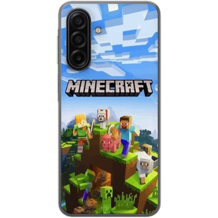 Kompatibelt Mobilskal till Samsung Samsung Galaxy A17 5G Minecraft äventyrsklippa med Steve, Alex, djur och mobs i klassisk blockstil där hela värl
