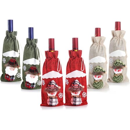 Set med 6 julvinsäckar, jutevävspåsar för flaskor