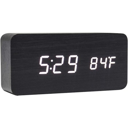 Wooden Digital Clock - Multifunctional LED Alarm Clock with Time/Date
