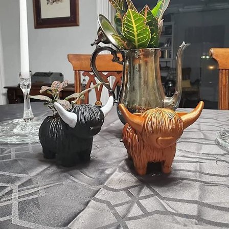 Ylämaankarja Istutusruukku Kotipuutarhan Sisustukseen, Tupaantuliaisia Lahjaksi Lehmän Ystäville, Hartsi Ylämaankarjan Muotoinen Kukkaruukku