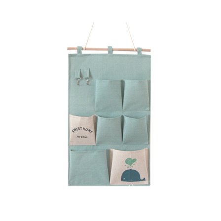 Pellavainen kangasjärjestäjä seinälle, säilytyslaukku, jossa on 7 pientä taskua