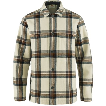 Fjällräven Men's Singi Flannel Overshirt in Chalk White/Dark Navy/Weiß, Bio-Baumwolle | Size: Medium
