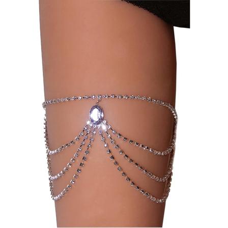 Lårkjede Elastisk Benkjede Lårbelte Krystall Flerlags Benkjede Armbånd Ben Smykker for Kvinner Nattklubb