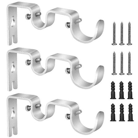 3 stk. Gardinstangbraketter, Dobbel gardinstangholder med kraftig metallgardinstangholder, toveis dekorasjon for gardiner i flere stiler