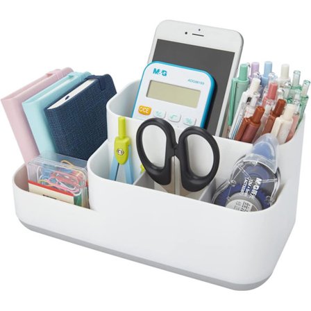 Skrivebordsarrangør, penn-blyant-kort-holderboks, skrivebordsbeholder, kontorrekvisita, toalettbord (hvit)