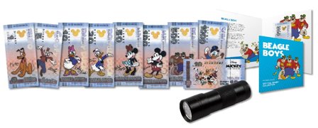 Komplet Disney Dollar sæt - 8 certificerede souvenir-sedler i original folder