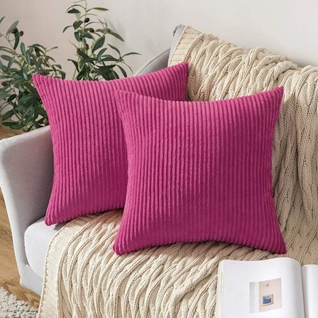 Set med 2 dekorativa manchesterkuddfodral soffkuddar mjuka örngott för hem vardagsrum sovrum säng 45x45cm fuchsia