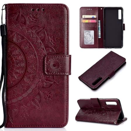 Plånbok med tryckt mandalamönster med flip-back- case för Samsung Galaxy A7/a750-lila Brown