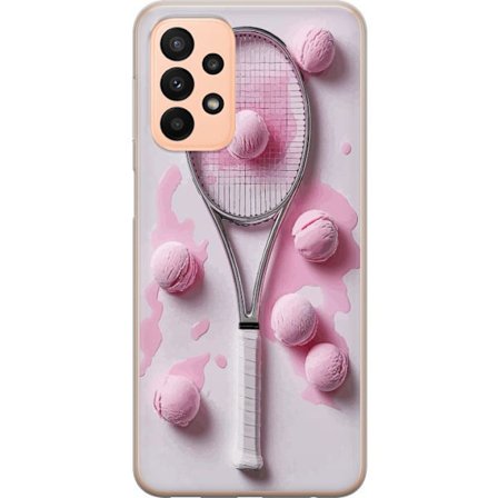 Kompatibelt Mobilskal till Samsung Samsung Galaxy A23 Rosa glasskulor och tennisrack i en kreativ stillbild med lekfull popkänsla och modern design s