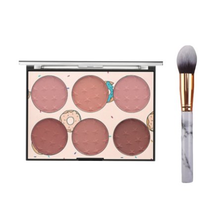 Blush Palette, 6-farvers mat og shimmer pudder makeup, multifunktionel ansigtsblush med contour highlighter for alsidige looks