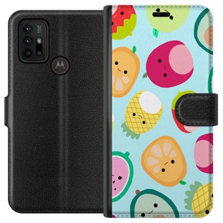 Kompatibelt Lommeboketui til Motorola Moto G30 Mønster av kawaii-frukter som jordbær sitron ananas og avocado på lyseblå bakgrunn