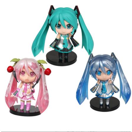 Blind æske Ornament Q Version Anime Hatsune Figur PVC Dukke Legetøj Gave Fødselsdagskage Ornament (sæt med 3)