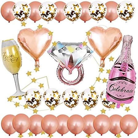 32 st Bachelorette Party Dekorationer - Diamant Ring Party Champagne Flaska Och Bägare Ballonger För Bröllopsdekoration Fest Ballonger 