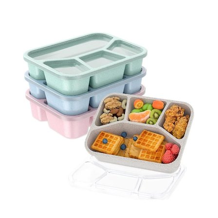 Bento Lunchbox, 4-fack Meal Prep Behållare med Transparent Lock, Matförvaringsbehållare