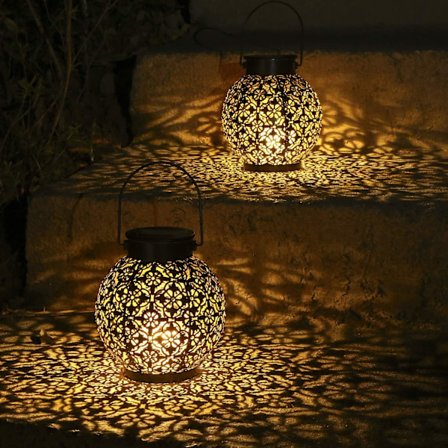 Solcelle lanterner lys udendørs hængende have lys metal lampe til terrasse gård kunst have tilbehør dekorationer, gårdhave-2 pakke