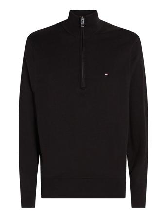 Essential Cotton Zip Mock Tops Knitwear Half Zip Jumpers Black Tommy Hilfiger