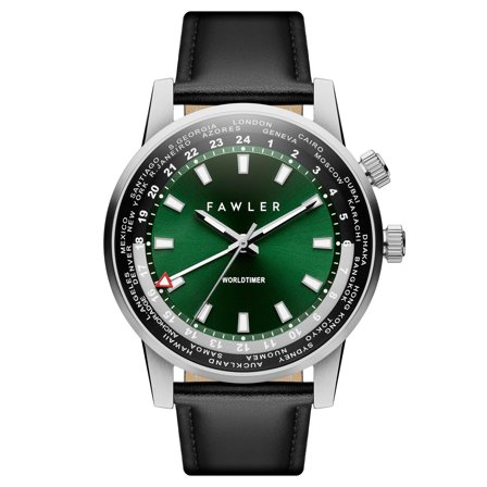 Gentium | Montre GMT à heure universelle en acier inoxydable vert pour hommes - Montres bracelet