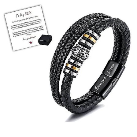 Till Min Son - 'Jag Kommer Alltid Vara Med Dig' Flätat Läderarmband, Inspirerande Armband i Rostfritt Stål För Son -Z [DB]