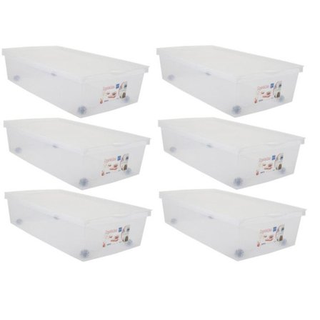 Sæt med 6 Underbedskasser 33L med hjul - Klemmet låg